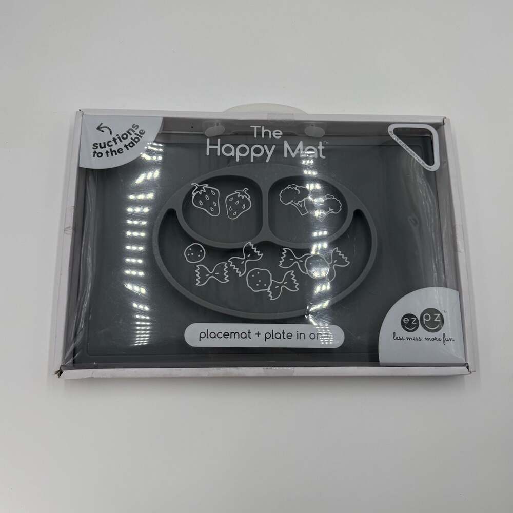 ezpz The Happy Mat Silicone Suction Placemat and Plate, Grey